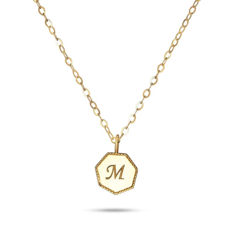 Minimalist Jewelry Personalized Hexagon Necklace Engraved 18k Gold Plated 925 Silver Mini Portrait Medallion Necklace Pendant Necklaces