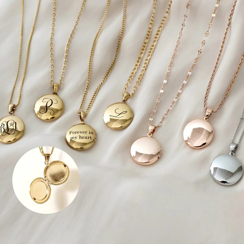 Women Openable Round Picture Photo Locket Pendant Necklace Custom Engraved Gold Locket Designs Locket Necklace