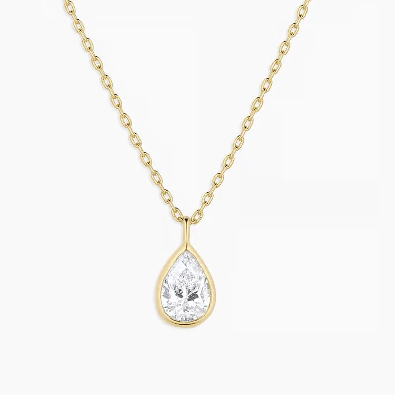 New Minimalist Jewelry Gold Vermeil 925 Silver Zirconia Classic Solitaire Stone Pear Bezel-set Pendant Necklace For Girl Pendant Necklaces