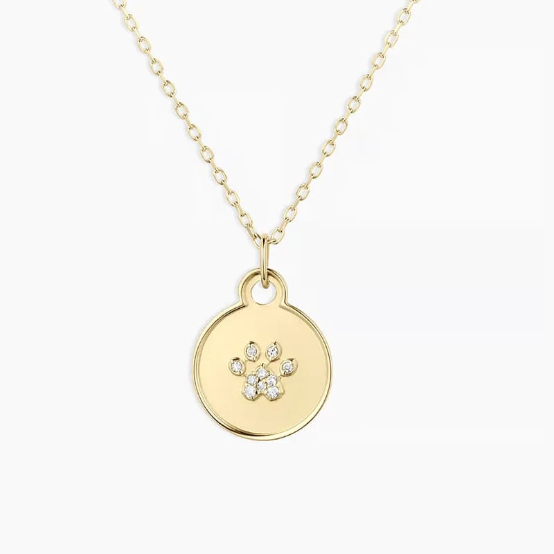 New Arrivals 14k Gold Plated Inverted Diamond Heart Paw Pendant Necklace For Animal Lover Pendant Necklaces
