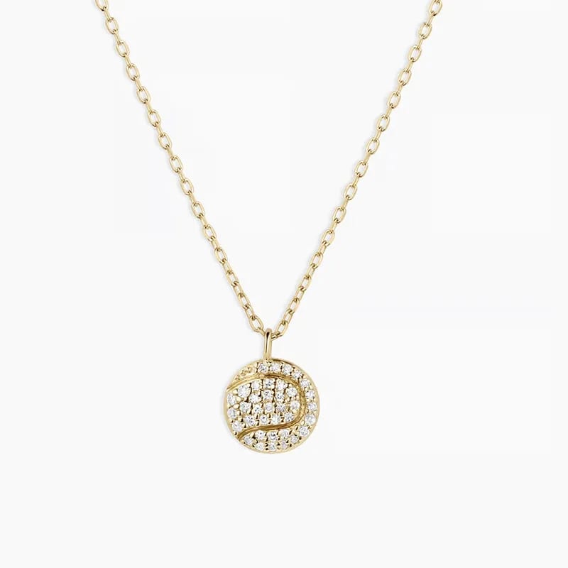 Dainty Women Jewelry Fashion 925 Sterling Silver 18k Gold Plated Jewelry Pave Diamond Tennis Ball Ace Pendant Necklace Pendant Necklaces