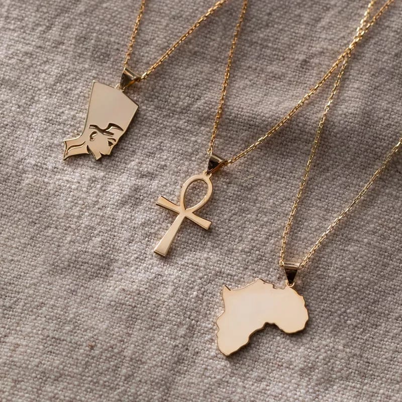Wholesale Customized Stainless Steel Egyptian Jewelry Queen Nefertiti Ankh African Map Pendant Necklace Pendant Necklaces