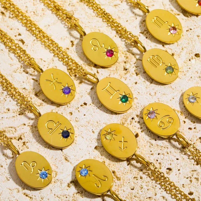Wholesale Stainless Steel 18k Pvd Plated Horoscope Birthstone 12 Constellations Zodiac Sign Jewelry Pendant Necklace Pendant Necklaces