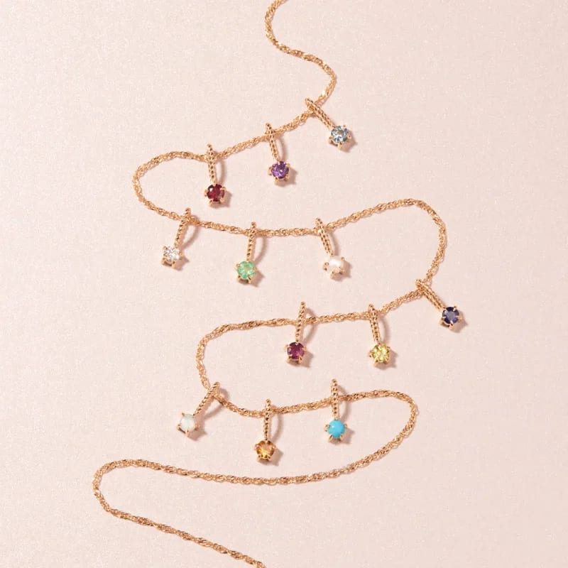 Customized 18k Gold Plated Stainless Steel Multicolor Four Claw Round Crystal 12 Birthstone Charm Necklace Pendant Necklaces