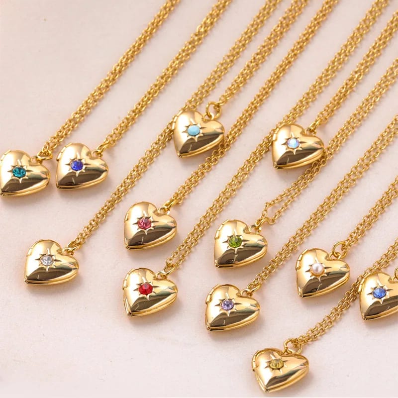 Wholesale 18k Gold Plated 12 Months Birthstone Diy Frame Photo Picture Memory Love Locket Pendant Necklace Mother’s Day Gift Locket Necklace