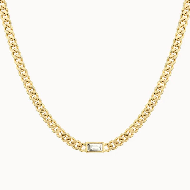 New Arrivals Women Luxury Cubic Zirconia 18k Gold Plated Stainless Steel Curb Chain Necklace Fashion Jewelry Chain Necklace