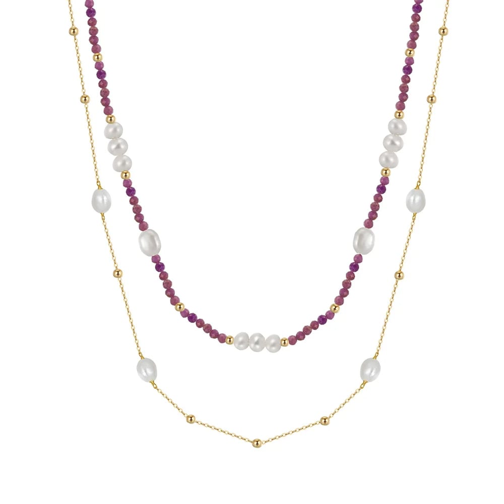 Pearl Necklace Purple Mica 925 Sterling Silver Loose Natural Freshwater Pearls Necklace Set Pearl Necklaces