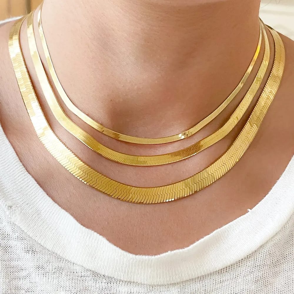 14k Gold Color Herringbone Chain Venice Necklace Fashion Jewelry Chain Necklace