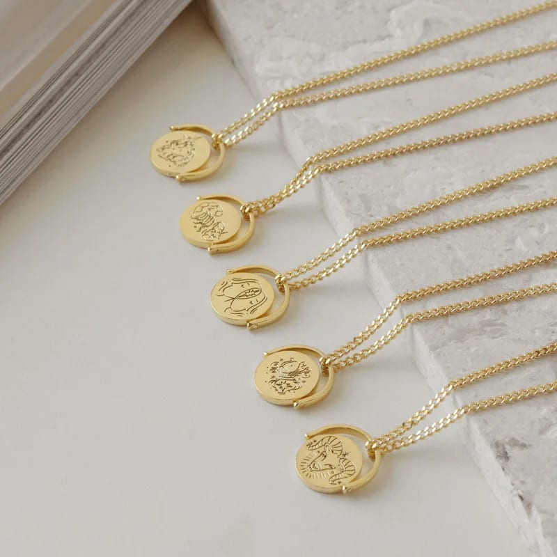 Personalized Astrology Jewelry Custom 18k Gold Plated Stainless Steel Horoscope Zodiac Symbol Spinner Pendant Necklace Pendant Necklaces