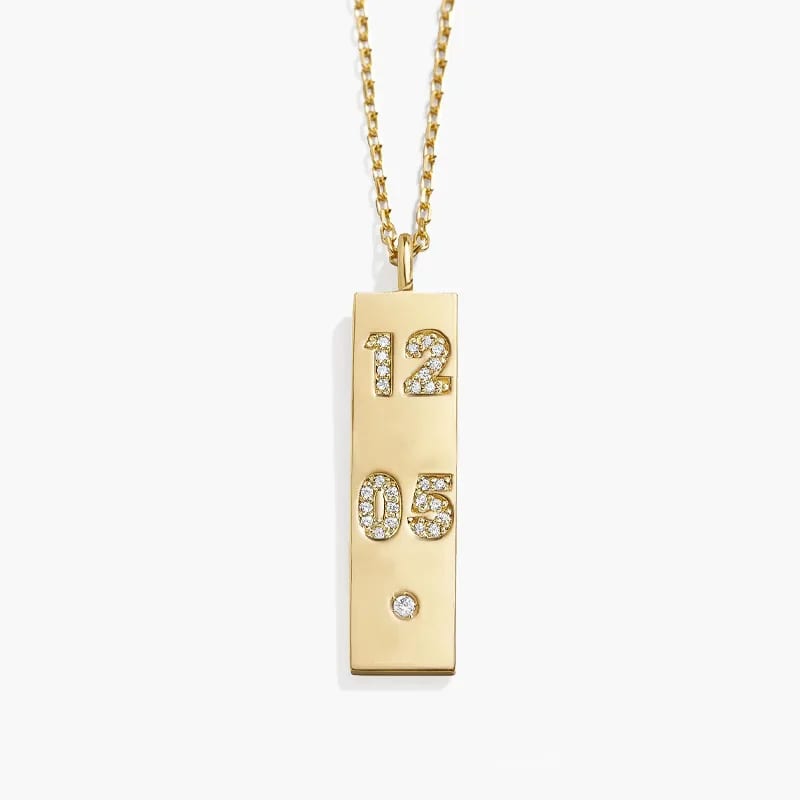 Personalize Geometric Bar Pendant Necklace 18k Gold Plated 925 Sterling Silver Pave Cubic Zirconia Stone Custom Number Necklace Pendant Necklaces