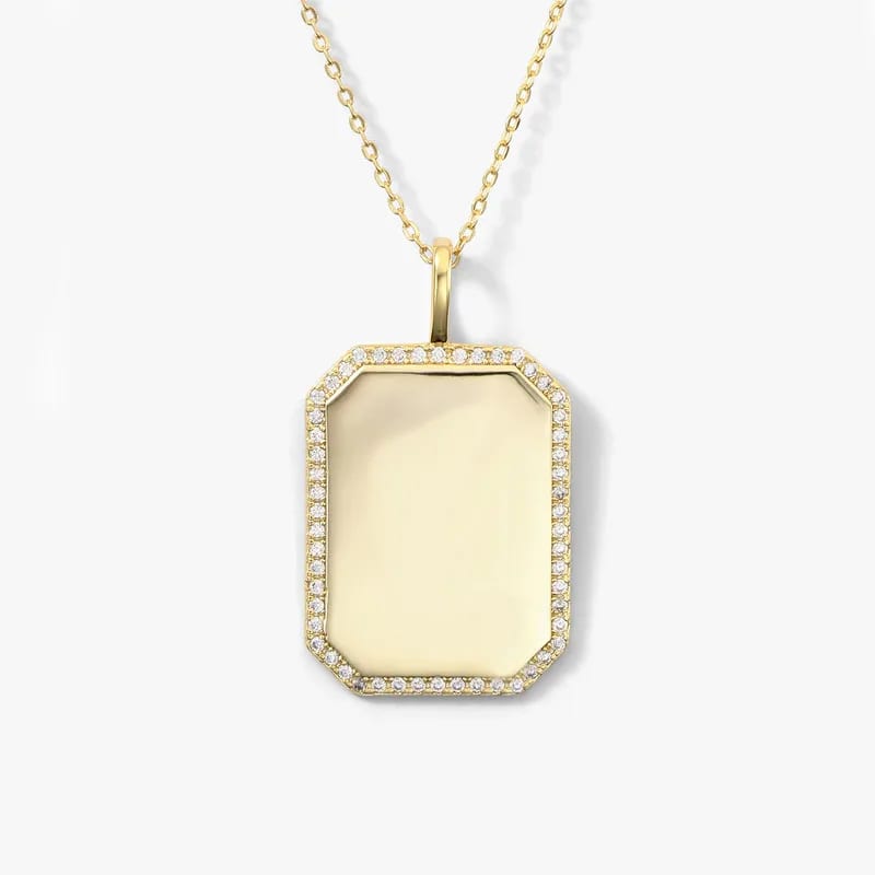 Factory Custom 925 Sterling Silver Pave Diamond Cz Frame Rectangle Engraved Personalized Dog Tags Pendant Necklace Pendant Necklaces