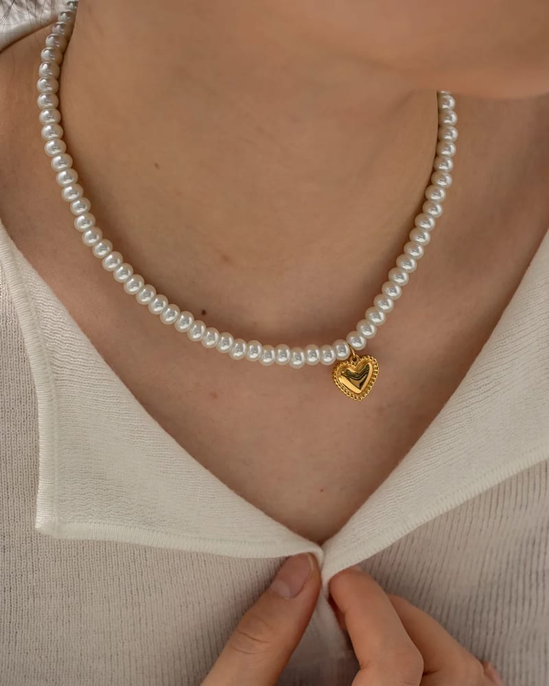 Wholesale 18k Pvd Gold Plated Stainless Steel Heart Shape Pendant Necklace Fashion Women Pearl Jewelry Necklace Pearl Necklaces