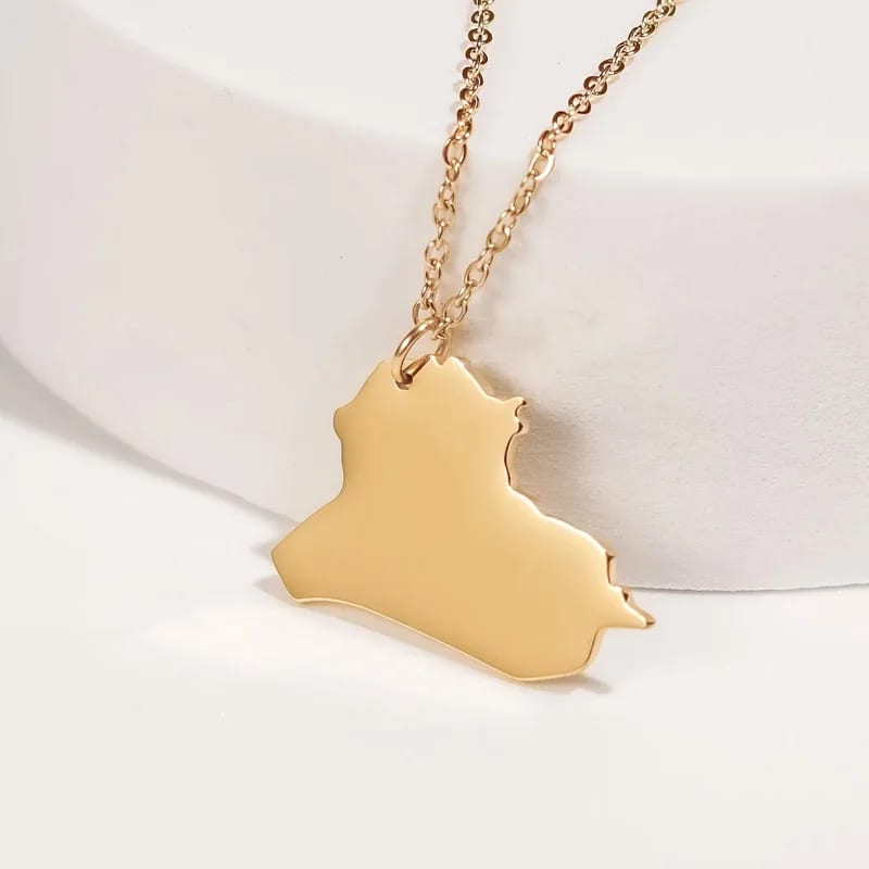 Custom Country Map Jewelry Stainless Steel 18k Gold Plated Iraq Map Pendant Necklace Map Necklace