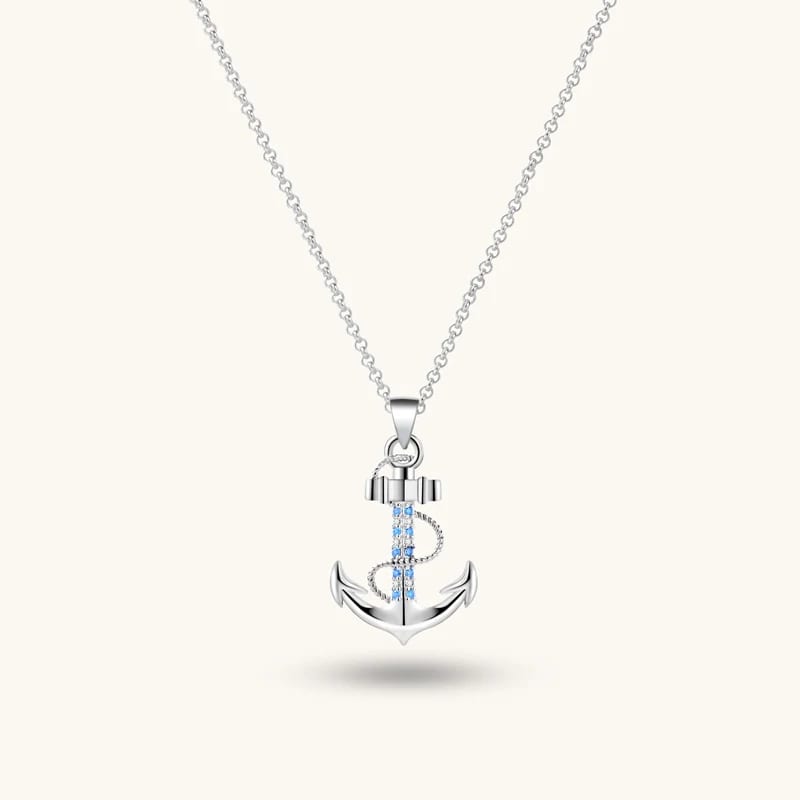 Women Fashion Fine Jewelry 925 Sterling Silver Inlay Blue And White Zircons Anchor Pendant Necklace Pendant Necklaces