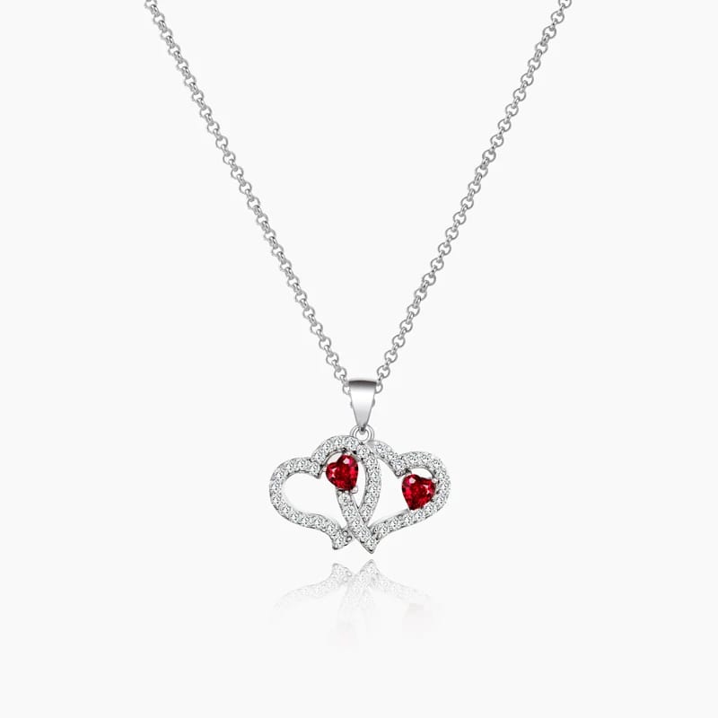 Fine Jewelry 925 Sterling Silver Cubic Zirconia Double Heart Shape Pendant Necklace Valentines Day Jewelry Gift 2024 Pendant Necklaces