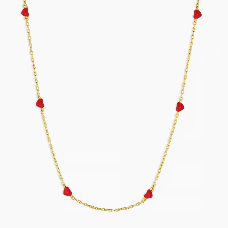 Daily Wear Adjustable 18k Gold Plated Dainty Red Enamel Hearts Charm Necklace Provides Sample Making Service Pendant Necklaces