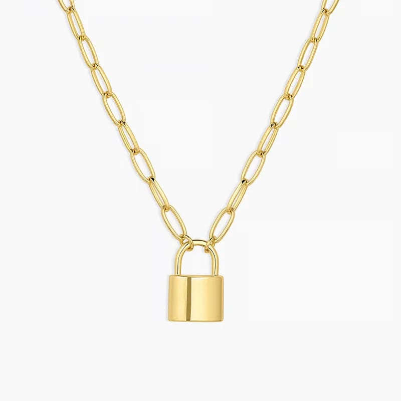 Wholesale Fashionable 18k Gold Plated Padlock Lock Charm Pendant Necklace Gold Necklace Dainty Link Chain Necklace Pendant Necklaces