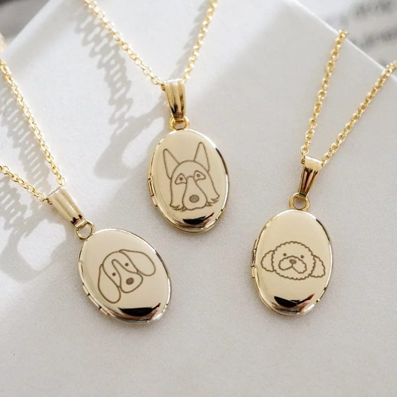 Custom Pet Locket Necklace Personalized Gold Plated Everyday Photo Pendant Necklace Pet Portrait Locket Locket Necklace