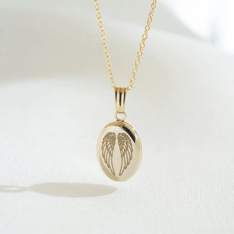 Angel Wings Oval Locket Memorial Photo Necklace Personalized Gifts Locket Necklace