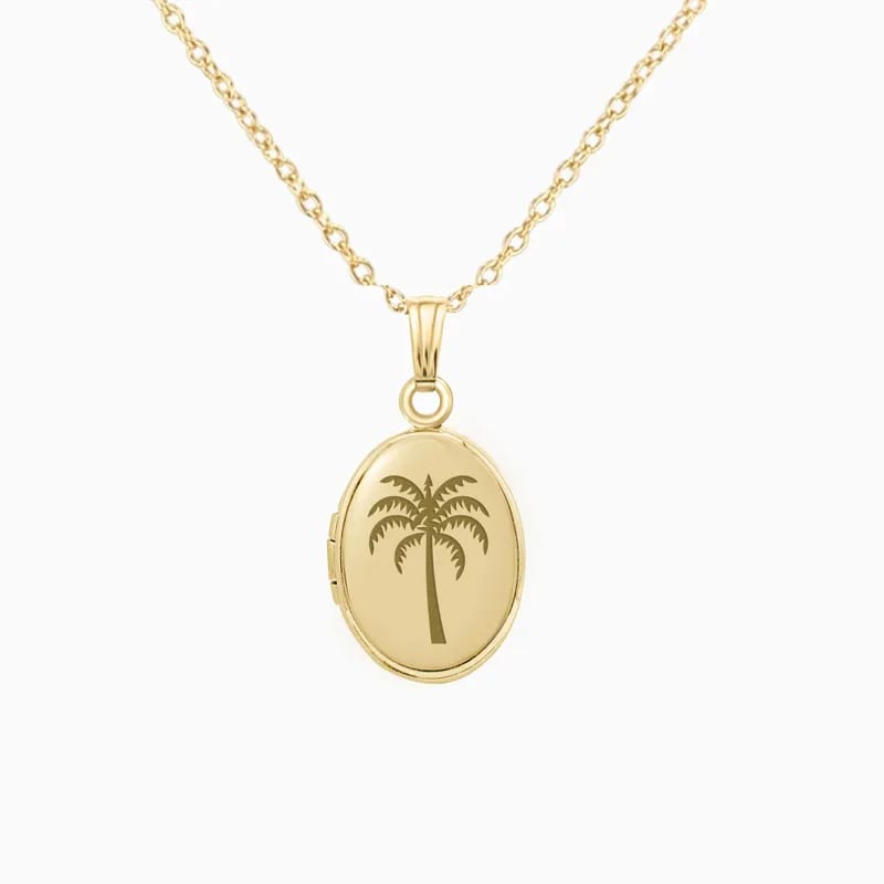 Private Custom 18k Gold Plated Palm Tree Oval Locket Pendant Necklace Locket Necklace
