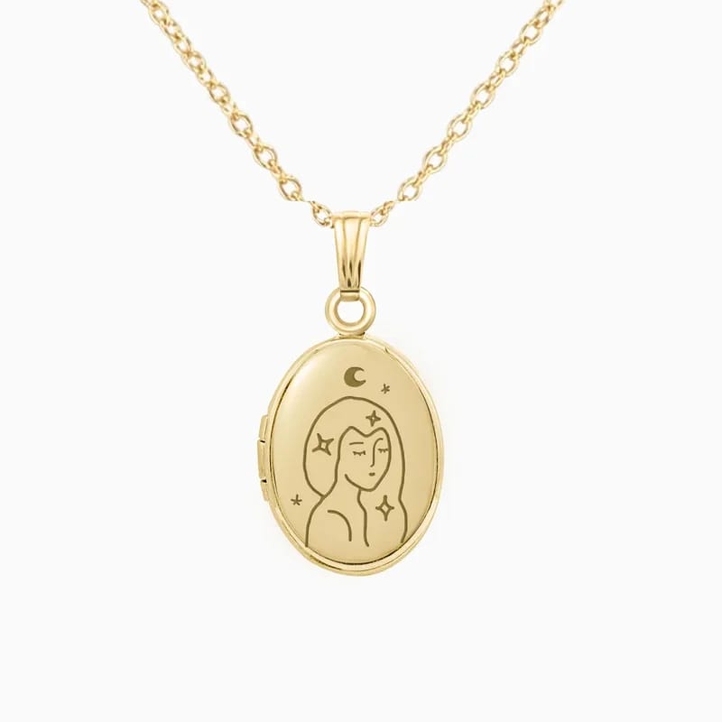Personalized Jewelry Custom 18k Gold Plated Dreamer Oval Locket Necklace Locket Necklace