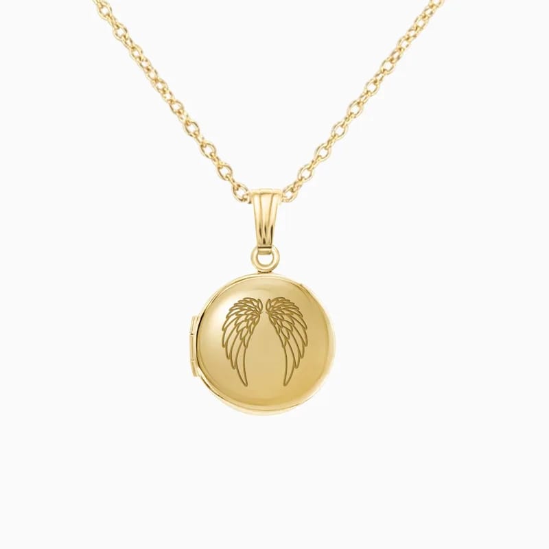 Hot Selling 18k Gold Plated Frame Photo Picture Memory Guardian Angel Wings Round Locket Necklace Locket Necklace