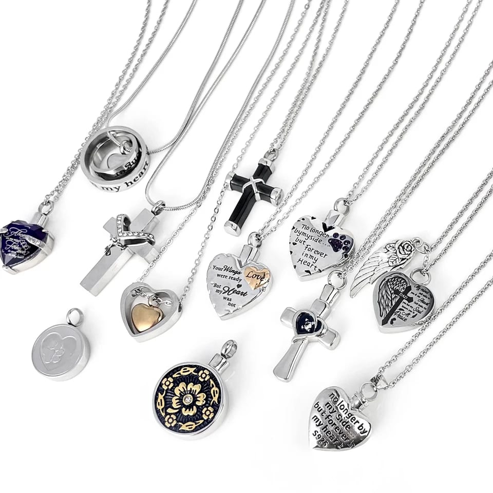 Wholesale Cremation Urn Jewelry Custom Stainless Steel Heart Keepsake Memorial Urn Pendant Necklaces For Human Pet Ashes Locket Necklace