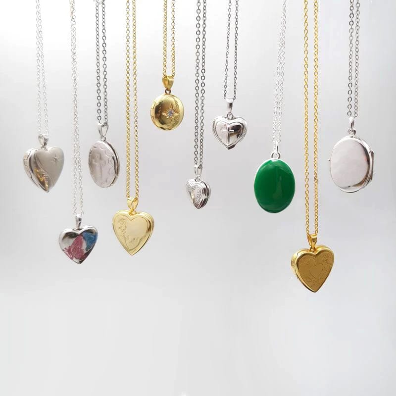 Wholesale Custom 18k Gold Plated Cz Round Oval Heart Lock Frame Jewelry Photo Memory Locket Pendant Necklace Locket Necklace