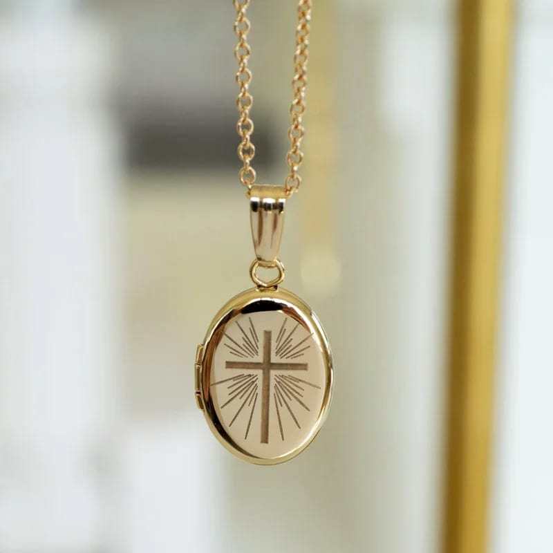 Minimalist Personalized Gifts Custom Cross Engravable Faith Oval Locket Locket Necklace