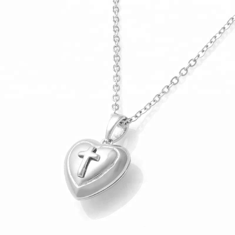 China Supplier Heart Locket Necklace With Cross Embossed For Gifts Locket Necklace