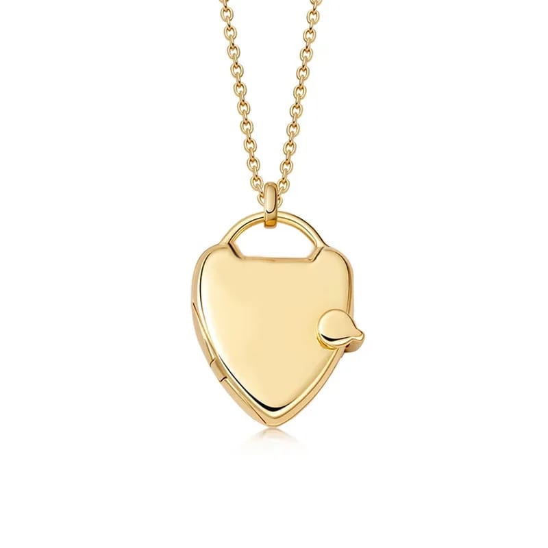 Custom Engraved Logo 18k Gold Plated Memorial Photo Frame Biography Heart Locket Pendant Necklace Locket Necklace
