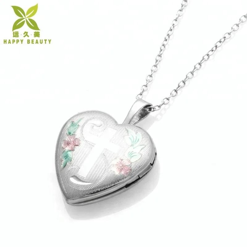 Silver Heart Photo Lockets Living Memory Locket Necklace With Enameled Flower Locket Necklace