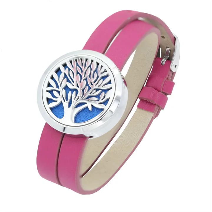 Aromatherapy Essential Oil Diffuser Bracelet Stainless Steel Tree Locket Leather Band Bracelet With Refill Cotton Pads Locket Necklace