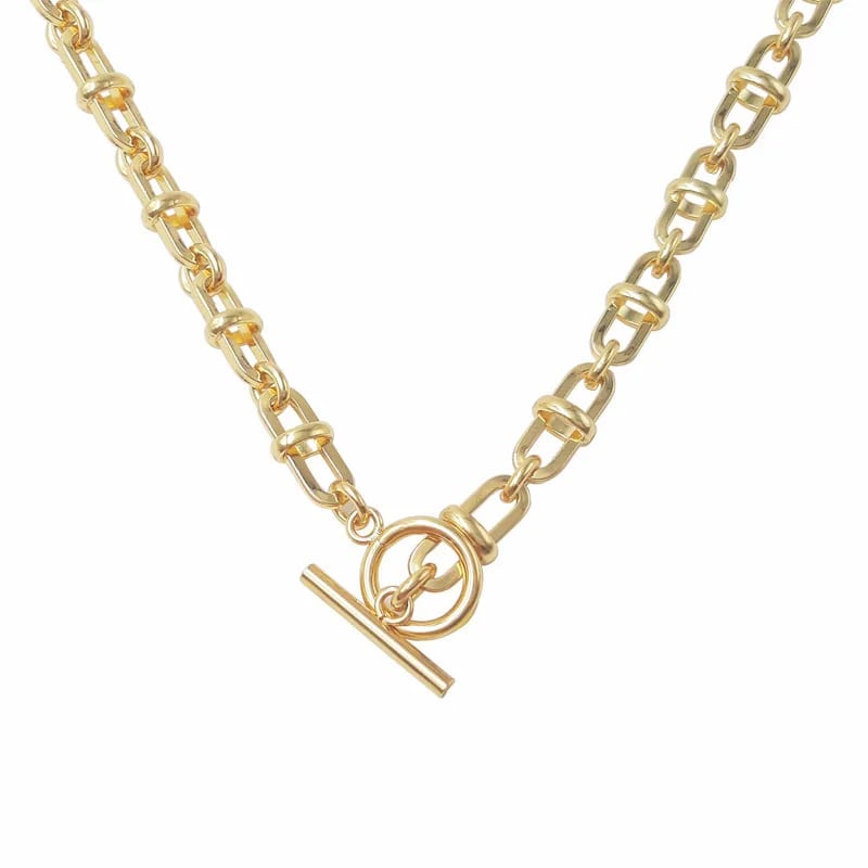Wholesale 18k Gold Plated Thick Open Link Chain Toggle Clasp Necklace Chain Necklace