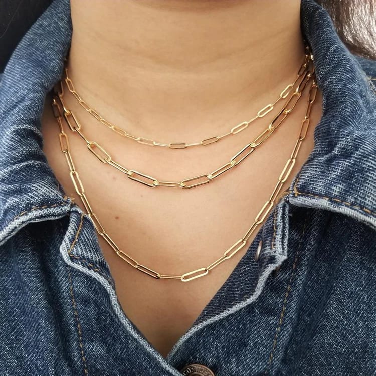 Stainless Steel Personalized Paperclip Rectangle Shape Chain Necklace Jewelry For Women Chain Necklace