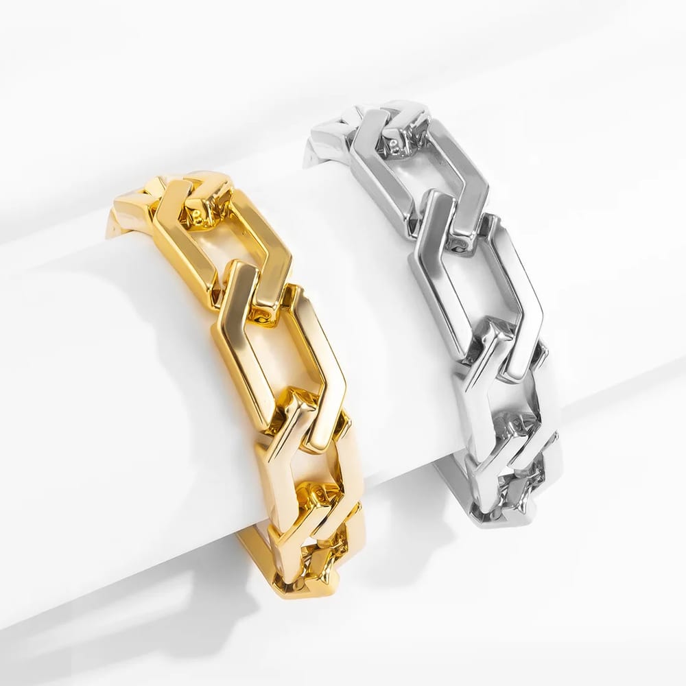 Wholesale Hot New Design Cubic Thick Hexagon Chain Bracelet Thick Link Long Chain Necklace For Men Women Chain Necklace