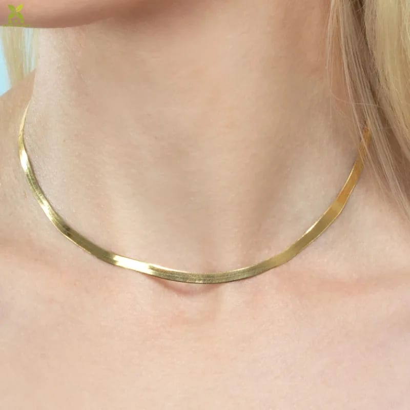 Wholesale Stainless Steel Flat Snake Chain Link Chain Necklace Simple Herringbone Choker Necklace Chain Necklace