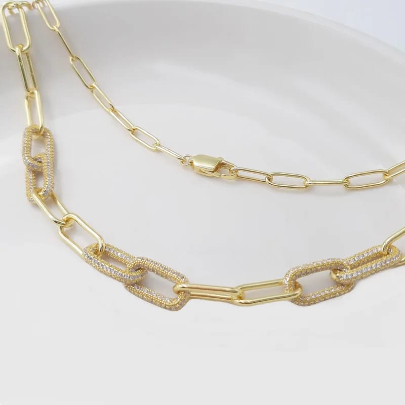 Trendy Adjustable Gold Plated Paperclip Chain Cz Necklace Women Chain Necklace