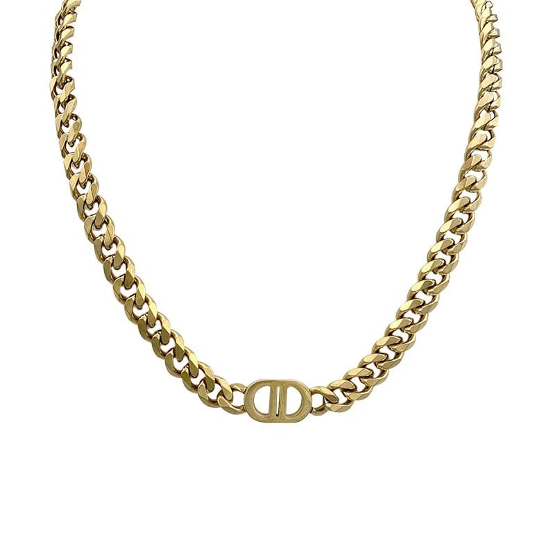 Hot Sell Non Tarnish Stainless Steel Jewelry Double D Letter Thick Chunky Gold Cuban Choker Women Necklace Chain Necklace