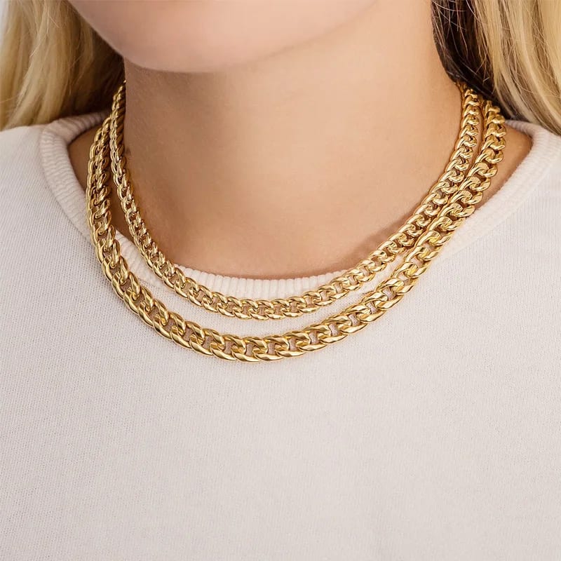 Wholesale Custom Women Jewelry 18k Gold Plated Stainless Steel Extra Large Chunky Miami Cuban Link Chain Choker Necklace Chain Necklace