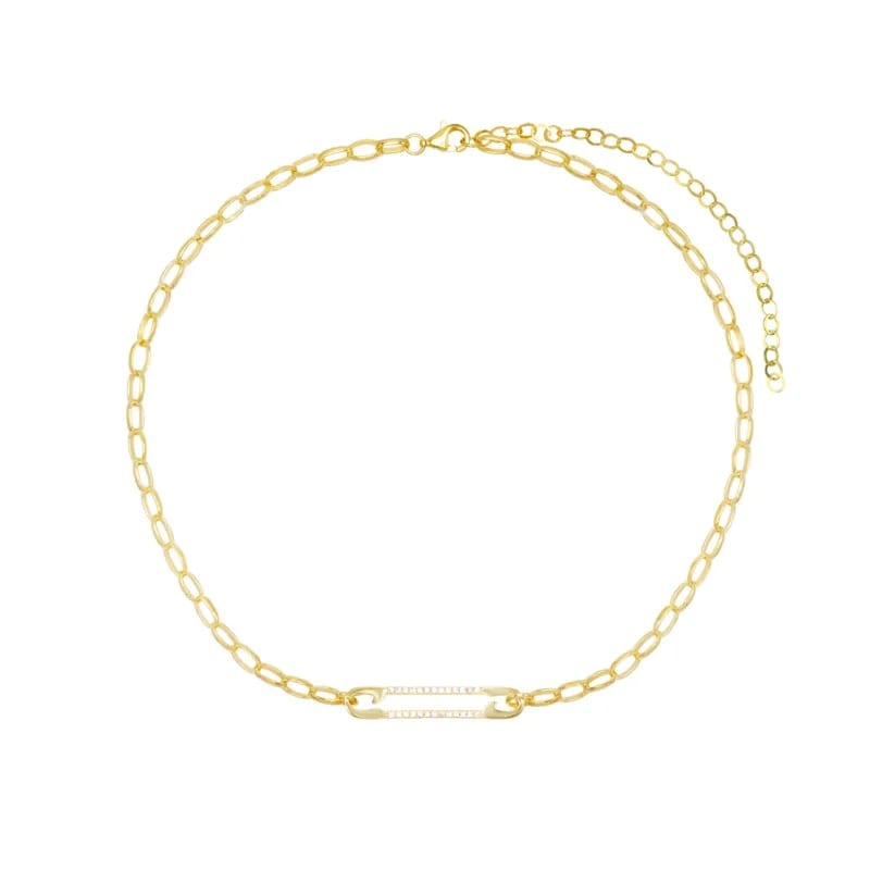 2020 Fashion Style Pave Cubic Zirconia Safety Pin Link Chain Choker Necklace For Women Chain Necklace