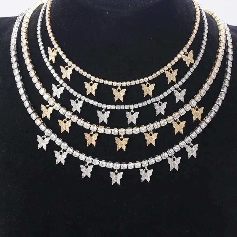 Hip Hop Butterfly Cuban Link Chain Necklaces Women Men Bling Cubic Zirconia Necklace Jewelry Chain Necklace