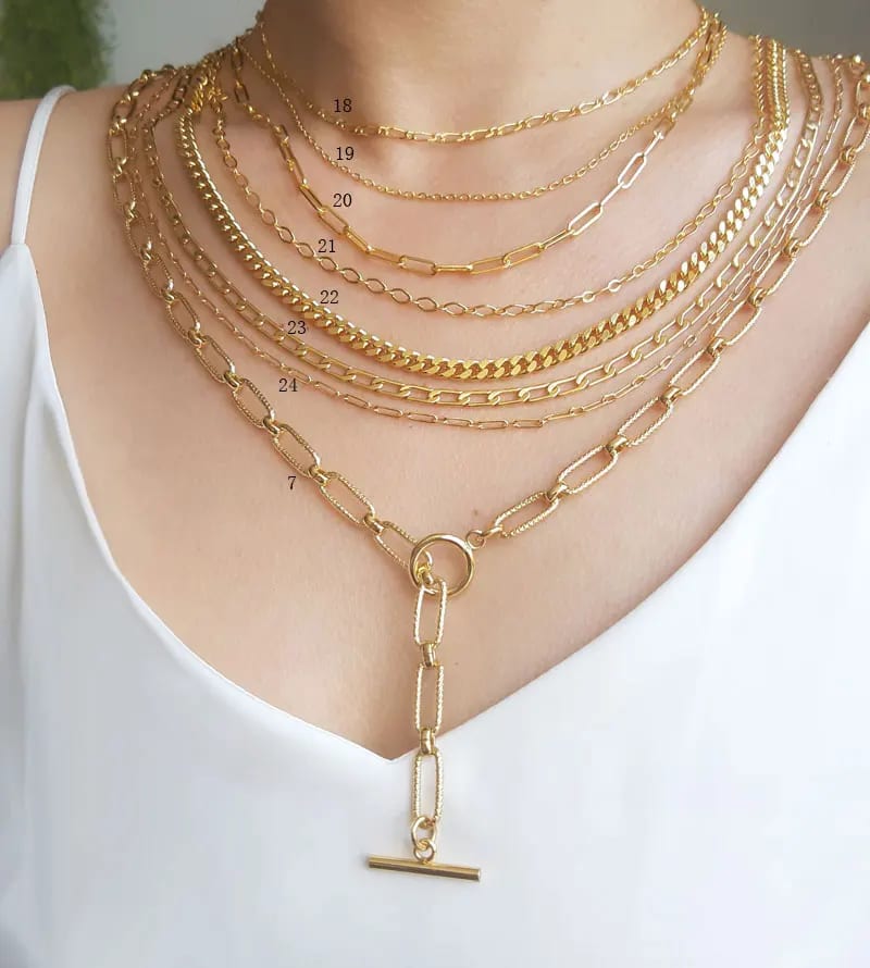 Fashion Round Flat Chain Link Choker Necklace 18k Gold Plated Paper Clip Link Cuban Chain Herringbone Chain Necklaces Basic Chain Necklace