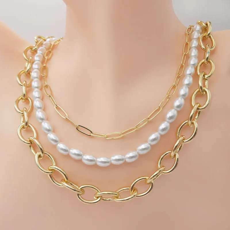 New Fashion Gold Layered Pearl Necklace For Women Dainty 18k Gold Paperclip Link Chain Necklace Choker Necklace Jewelry Chain Necklace