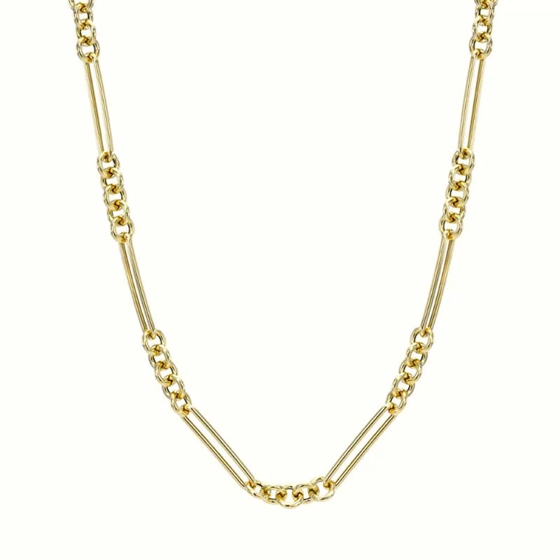 Wholesale Women Jewelry 18k Gold Plated Round Flat Rectangle Paper Clip Paperclip Link Chain Necklace Chain Necklace