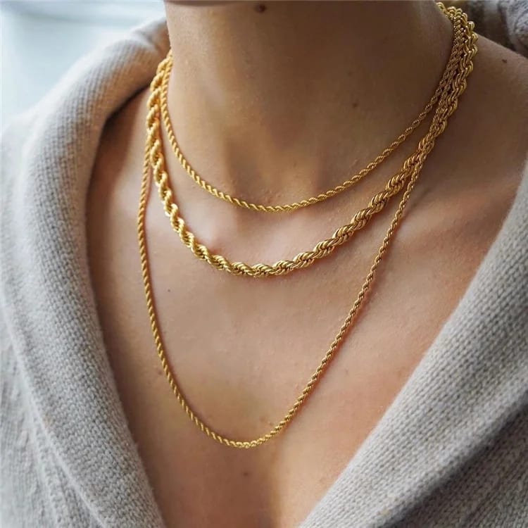 High Quality 14k Gold Plated Stainless Steel Twist Chain Rope Necklace Chain Chain Necklace