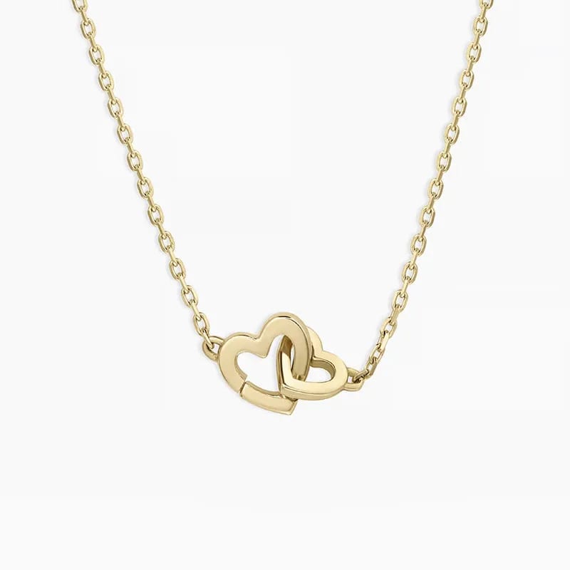 Minimalist 14k Gold Plated Interlocking Love Heart Necklace Chic Double Heart 925 Silver Necklace For Women Pendant Necklaces