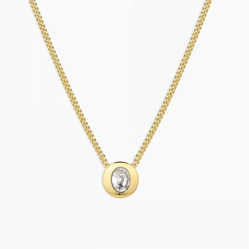 New Design 18k Gold Plated 925 Sterling Silver Crystal Bezel-set Solitaire Pendant Necklace For Women Pendant Necklaces