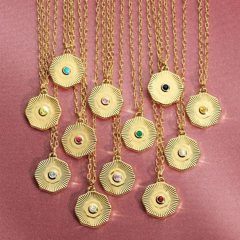 New Fashion 18k Gold Plated Brass Jewelry Birthstone Coin Pendant Necklace For Women Pendant Necklaces