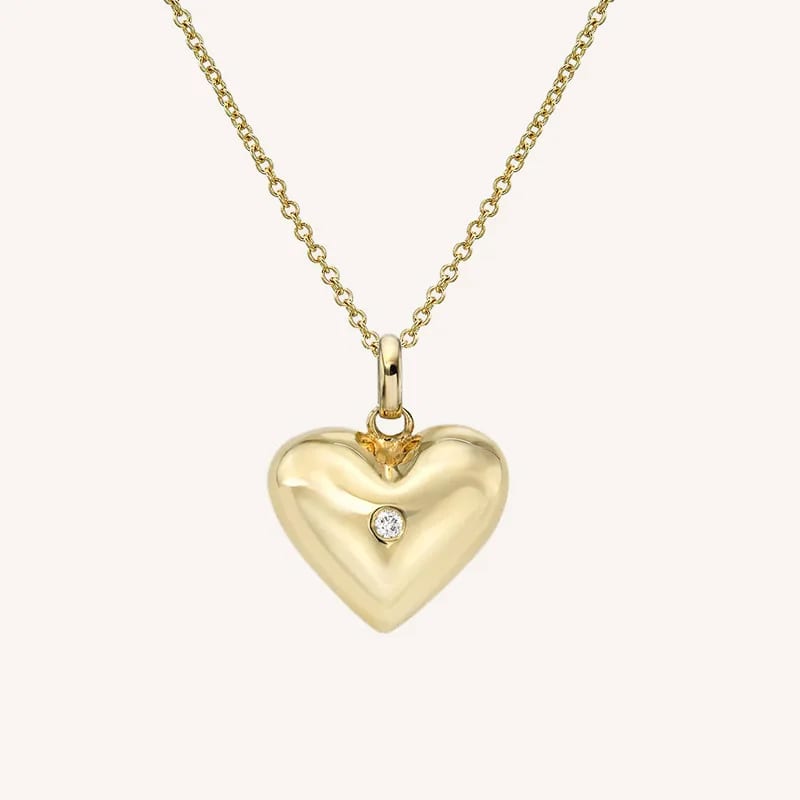 Simple Dainty Jewelry Delicate 14k Gold Plated Domed Heart With Tiny Diamond Necklace For Women Pendant Necklaces
